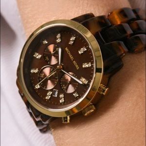 Michael Kors Tortoise Crystal & Gold Tone Watch